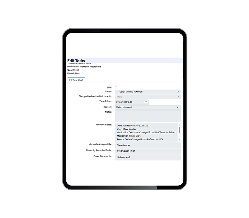 TagCare’s eMAR system displayed on a Tablet