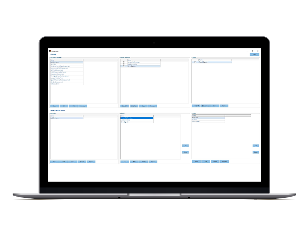 TagCare’s Home Care Real Time Dashboard displayed on a Laptop.