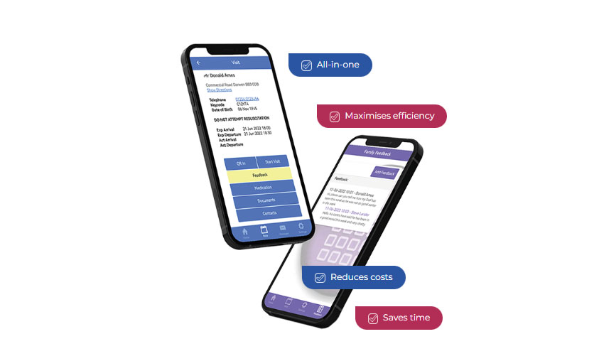 A carer demonstrating an easy to use Home Care Software app